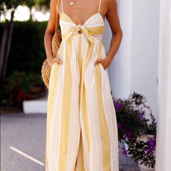 yellow and white striped jumpsuit